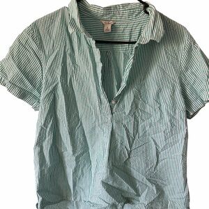 L.L. Bean Teal Striped Button Down Shirt